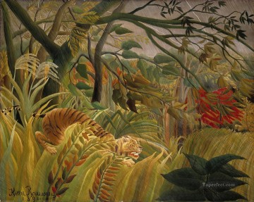  Rousseau Decoraci%C3%B3n Paredes - Tigre en una tormenta tropical sorprendió a Henri Rousseau Postimpresionismo Primitivismo ingenuo